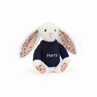 Jellycat Blossom Cream Bunny with Navy Jumper New Zealand | WTNQR4376